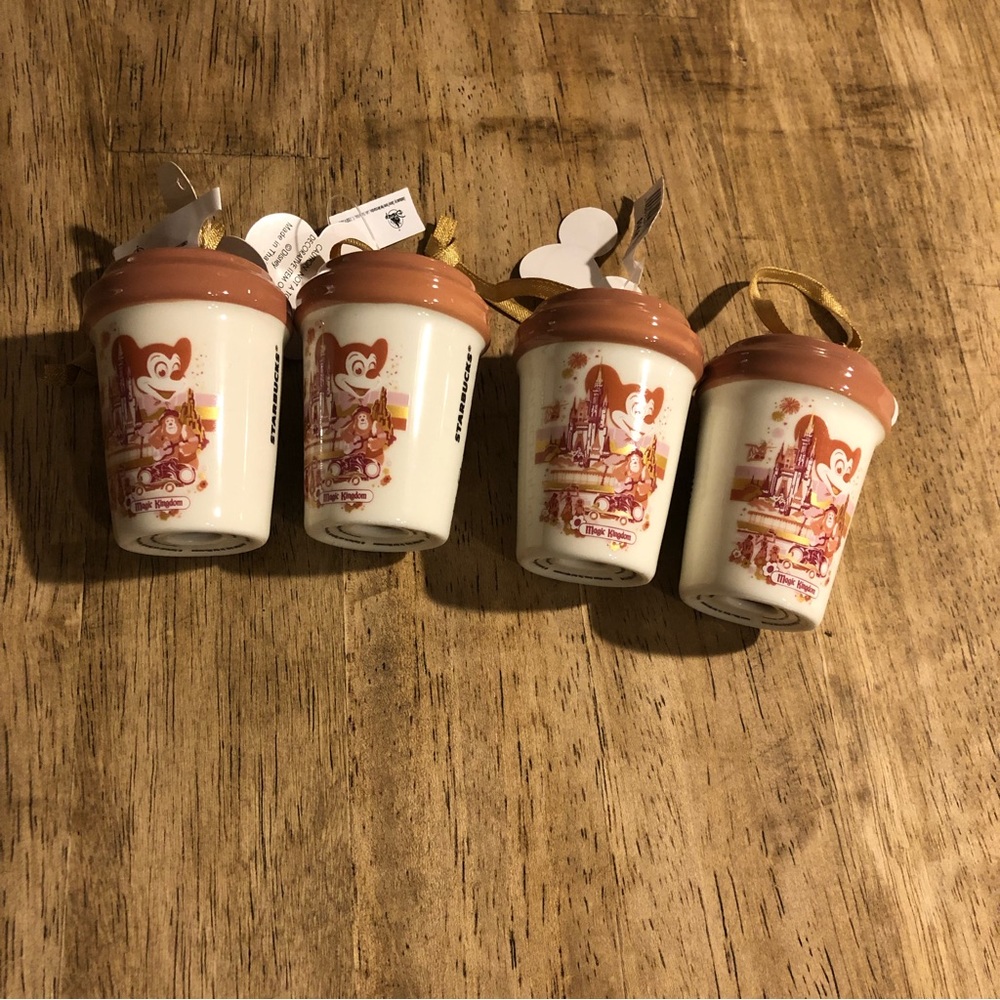 🤎Set of 4🤎Disney | Starbucks 2021 Disney Magic Kingdom Christmas Orname…